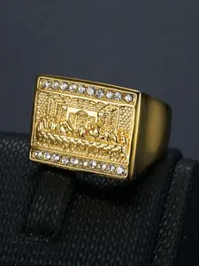 Trendy, fashionable, high-end and domineering new hip-hop HIPHOP stainless steel gold world famous painting Judas Thirteen Apostles men's ring accessories Statement Rings