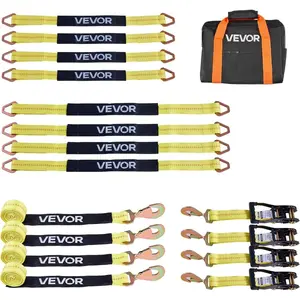 VEVOR Ratchet Tie Down Straps Kit, 2x 120 Tire Straps, 5512 LBS Working Load, 11023 LBS Breaking Strength, Car Tie Down Straps with Snap Hooks for Passenger Car, Truck, Trailer, 4-PackVEVOR Super Brand Day