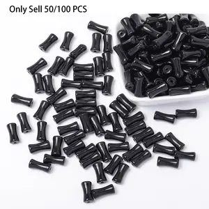 50/100 PCS Black Bamboo Beads - 12mm Transparent Bamboo Joint Craft Beads, Natural Black Agate Stone Bamboo Shape Gem for DIY Jewelry Making Necklace Bracelet Earring, DIY Beading Accessories