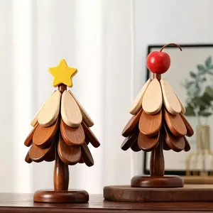 Foldable Christmas Tree Shape Wooden Insulating Cup Mat, Creative Home Table Decor, Holiday Gift, 1pc, Kitchen & Dining Essentials