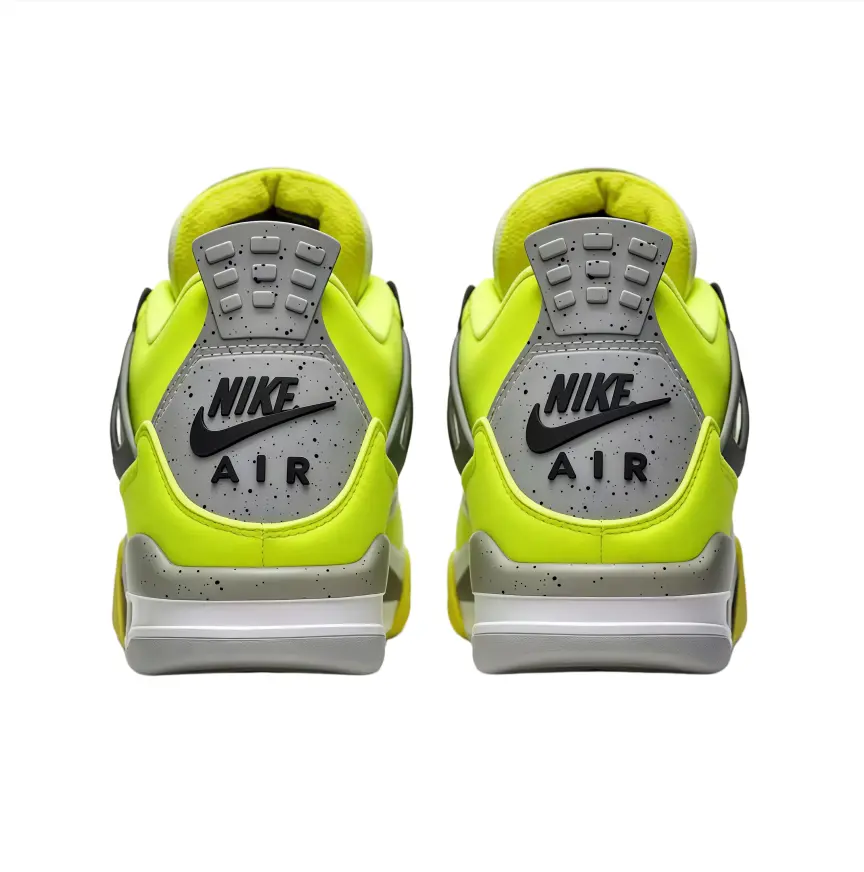 Vintage Unisex Mid-Top Street Sneakers Collectible - Brand-New Neon-Green Smooth Leather Upper, Black Hollow Lace Fasteners, Breathable Grid Mesh Panels, Speckled Grey Side Frame, Shock-Absorbing Layered Sole, Original Matched Shoe Box Included