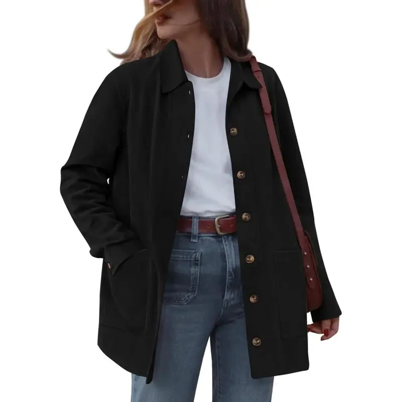 Faux Suede Jacket Women Fall Fashion 2025 Leather Jackets Long Sleeve Button Down Winter Coats Shackets Outerwear