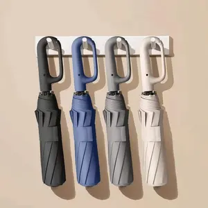 Ring Buckle Fully Automatic Umbrella Foldable Umbrella for Travel,42inch Lightweight Automatic Open Close Umbrella, 10 Ribs Portable Rain Sunshine Wind Proof Black