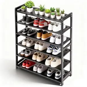 6-Tier Bamboo Shoe Rack for Entryway, Stackable |   Foldable |   Natural, Shoe Organizer for Hallway Closet, Free Standing Shoe Racks for Indoor Outdoor