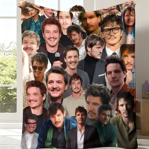 Pedro Pascal Stan Fleece Blanket, Celebrity Photo Montage Tribute Throw, Lightweight, for Pop Culture Bedrooms & Fan Caves, Ideal Holiday Fandom Gift