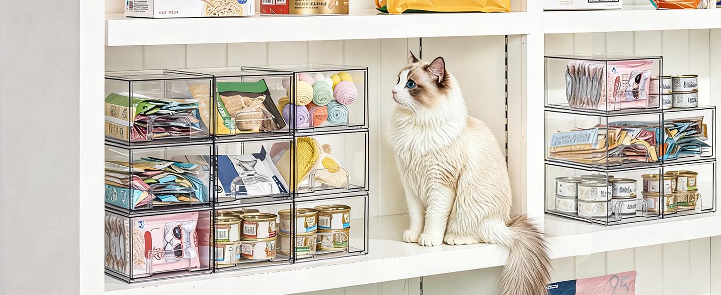 4 Pack Small Clear Stackable Storage Drawers,Acrylic Bathroom Makeup Organizer,Plastic Storage Bins For Vanity, Undersink, Kitchen Cabinets, Pantry, Home Organization