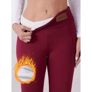 Women's Plus Size High Waist Leggings - Fleece-Lined, Stretchy Polyester, Warm & Comfortable for Winter