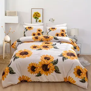 Fresh Sunflower Bedding Set, Polyester Fleece Fabric, Digital Printing Technology, 3 Piece Set Includes One Duvet Cover and Two Pillowcases