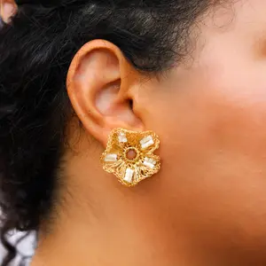 Ruffled crochet earrings with small white beads. Unique handmade earrings for stylish women