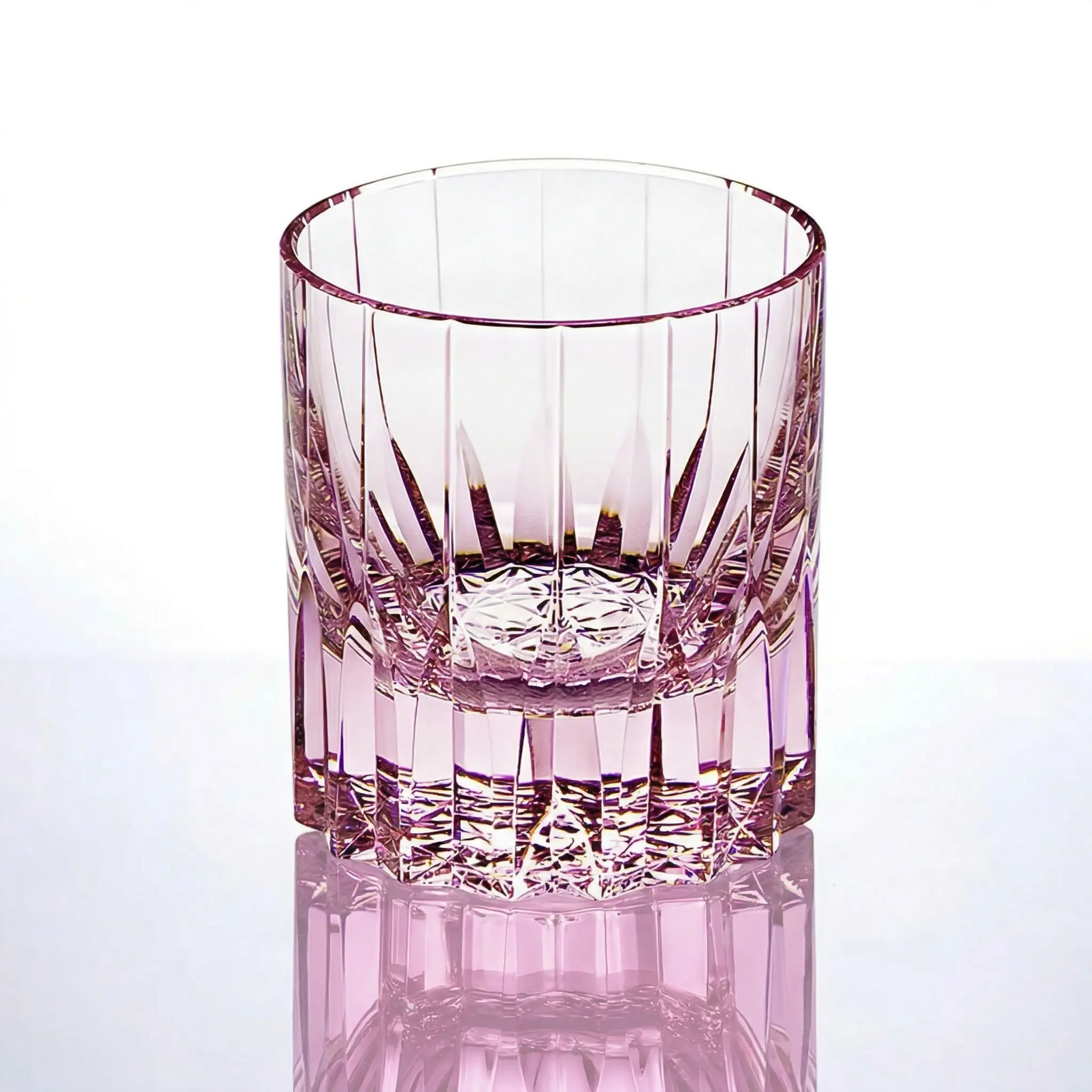 Pink Amethyst Lead-Free Crystal Whiskey Glasses, Vertical Cut Embossed Rocks Tumbler 6.7oz Vintage Bourbon Scotch Glass, Premium Gift Box for Bar Home Decor Gift