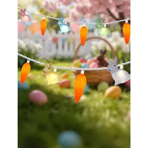 12Ft Easter String Lights Plug in - 20 LED 3D Pastel Bunny & Carrot Fairy Lights, Connectable & Waterproof Spring Decor for Indoor Outdoor Home, Mantel, Bedroom, Party, Garden (White Wire)
