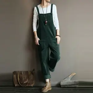 Women's Solid Color Corduroy Overalls Jumpsuit, Casual Pocket Straight Leg Overalls Jumpsuit for Daily Wear, Ladies Clothes for All Seasons, Dungarees