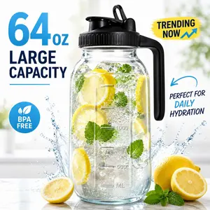 64oz Glass Pitcher with Lid, 2 Quart Mason Jar Pitchers with Lid and Spout, Wide Mouth Breast Milk Pitcher Glass Jug Sun Tea Pitchers, Cold Brew Coffee pitcher, Fridge Container for Water, Juice, Tea