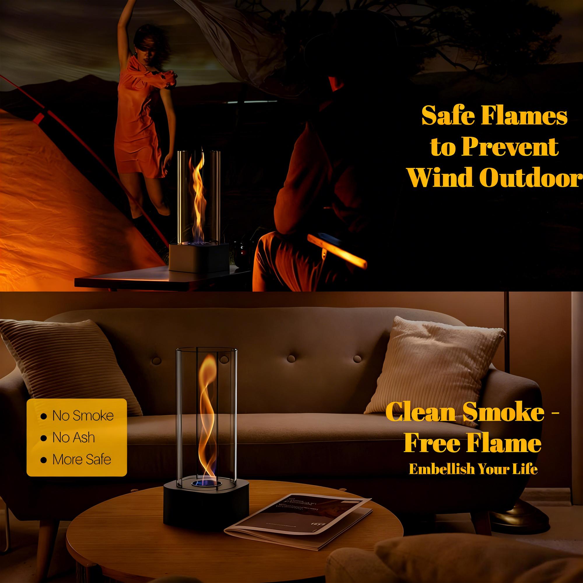 Tornado Tabletop Fire Pit [ 60-90 Mins  ] with Adjustable Flame Ring, Tabletop Fireplace Indoor & Outdoor Gift for Balcony Home Decor, Portable Table Top Firepit for Parties, Clear Glass Fire Pit Modern