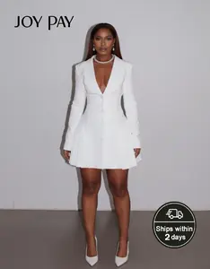 JOYPAY Women's Pleated Skirt Blazer Dress with Long Sleeves Open Neckline & Front Button Design for Casual Office & Evening Wear   YM021