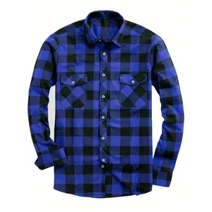 Men's Casual Plaid Flannel Shirt - Long Sleeve, Button-Up, Green and Black Checkered Pattern, All-Season Comfort, Allseason Shirt | Classic Collar | Durable Fabric