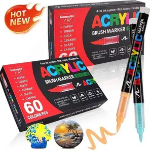 Guangna Acrylic Markers Set, Water-Based Paint Pens with Auto Ink Control & Brush Tips, Ideal for Rock Painting Canvas Art, Diy Painting Supplies, Artist Supplies