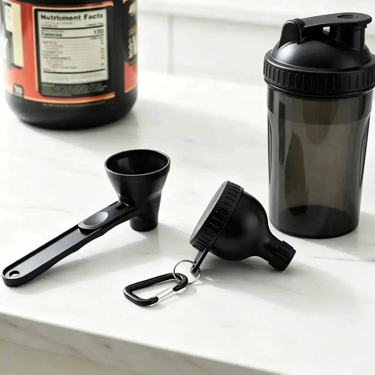 Transform Your Fitness with the Mini Protein Powder Funnel - BPA-Free, Sliding Scoop, Perfect for Pre-Workout & Smoothies -Bundle Scoop and Protein Funnel