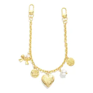 Gold Tone Handbag Chain With Heart, Bow, Pearl, And Coin Charms