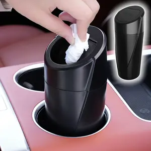 Car Trash Can Bin with Lid - Car Garbage Can Cup Holder - Black Mini Leakproof Vehicle Trash Garbage Can Bin ,Car Organizers and Storage for Front Back Seat Accessories