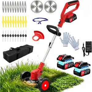 Electric Weed Wacker Cordless Eater, 21V No String Trimmer  ,3 In 1 Lightweight Grass Trimmer/Brush /Lawn Edger with Wheels and Metal , Stringless Weed Trimmer for Yard Garden