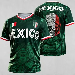 2026 Mexico soccer Jersey Shirt V Neck SportsChichén Itzá Pyramid Graphic  Retro for Men WomenTribal Sun Stone Graphic All Over Print Casual Sports Jersey Lightweight Breathable Fan Wear Gift S-5XL