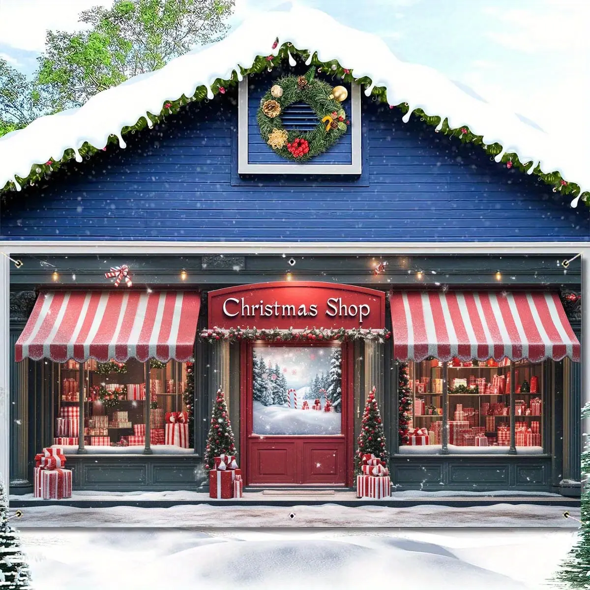 2D Christmas Garage Door Banner, Holiday Outdoor Decoration, No Battery Needed, Yard & Home Decor, Party Background, Multiple Sizes Available