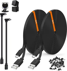 2-Pack 30ft Power Extension Cable Compatible with Wyze Cameras - 9m Long Flat USB to Micro USB Charging Cord with L-Shaped Adapter, Black