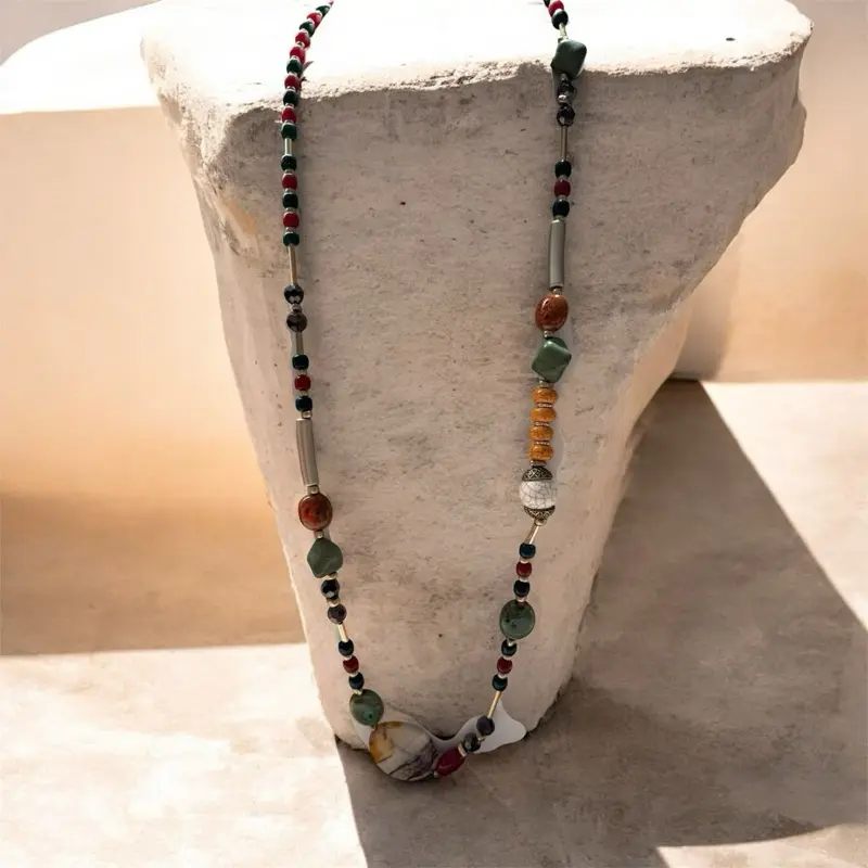 Boho Chic Turkish Necklace with Natural Stones – Elegant Handmade Jewelry”