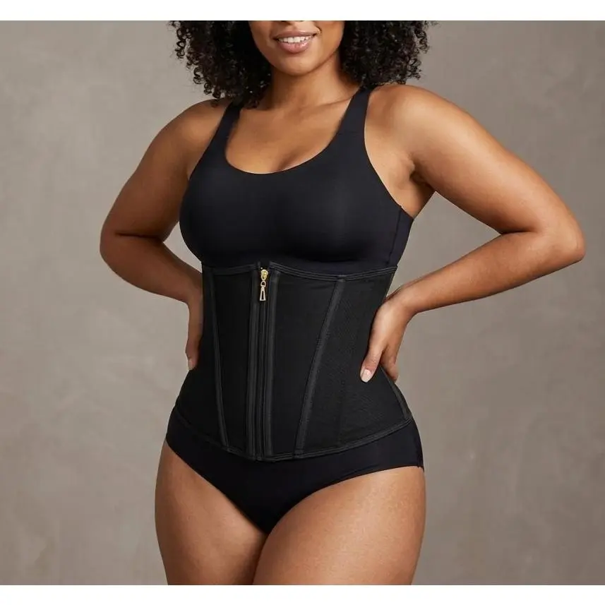 Women's Basic Solid Black Mesh Body Shaper - High Elastic Waistband, Zipper Closure, Soft Stretchy Fabric, Body-Hugging Dress, Ideal Shaping for Daily Wear, Workout, Fit