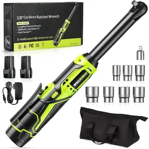 3/8" Cordless Ratchet Wrench, 6-inch Extended Ratchet Wrench, 40Ft-lbs 400RPM Cordless Ratchet, 2  Power Electric Ratchet Driver with Variable Speed, 7 Sockets, LED Light