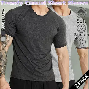 Men's solid color fitness summer training top T-shirt, round neck, running, quick-drying, stretchy, slim fit, short sleeve, breathable fabric, soft
