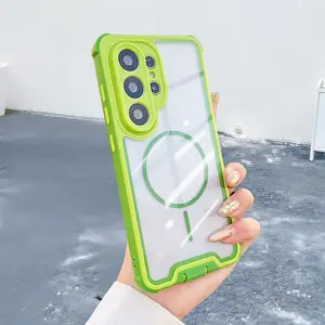 for Samsung Galaxy S26 Ultra/Plus S25 S24 S23 2 in 1 Shockproof Clear Case Magnetic Support Wireless Charging Contrast Frame Cover Heavy Duty Protect Cover