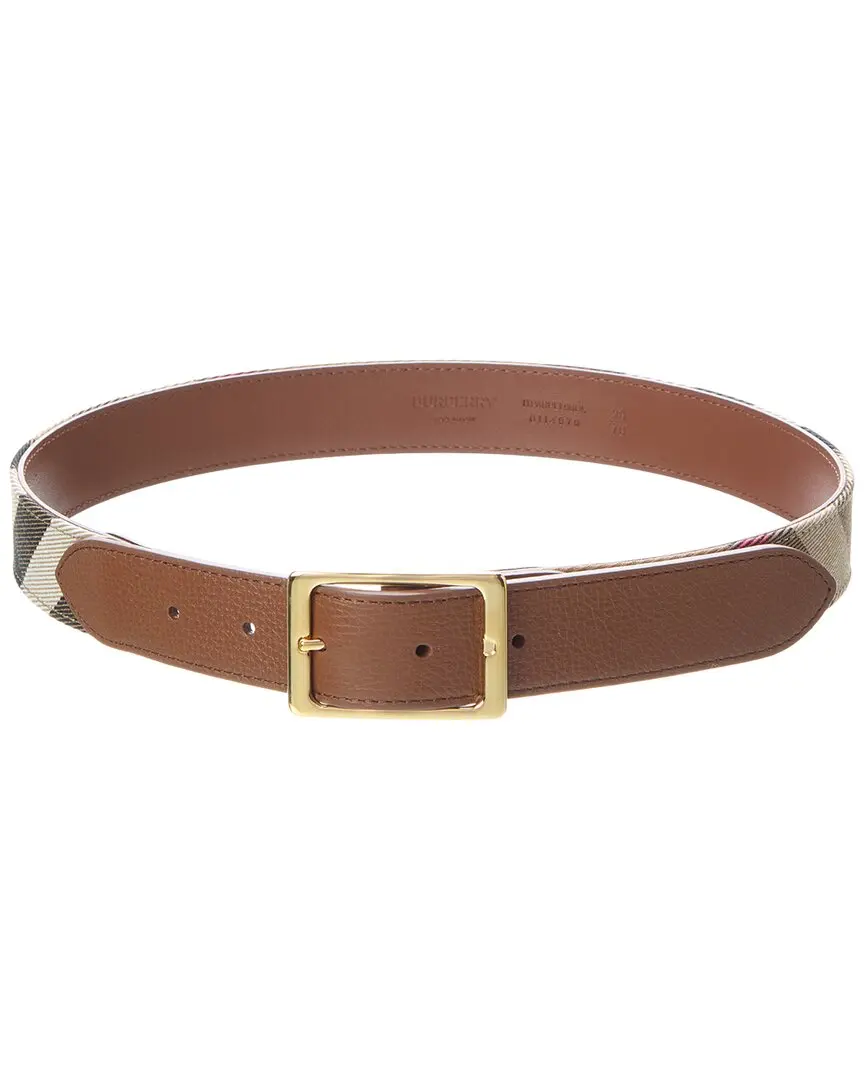 Burberry Check Canvas & Leather Belt
