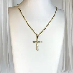 Beautiful Cross Diamond Accents Pendant for Men and Women Gold Plated Necklace with Sparkling Gemstones