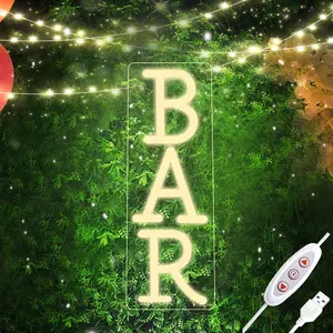 Warm White Neon bar Signs，USB Powered LED letter Neon Light ，Dimmable LED Sign Words Neon Lights with Hang Chain for Hanging Sign ，Wall Decor，bedroom Home Bar Party Decor Ambient Decoration Lamp Modern Mood Lighting