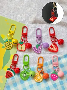 2D Acrylic Fruit Bell Keychain Set, Resin Fruit Pendant with Carabiner, Ideal Party Gift, Handbag Accessory, Daily Wear Necklace, Trendy Cute Keychain