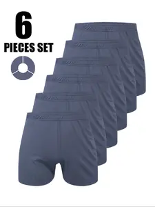 6-Pack Men's Boxer Shorts Underwear, Comfortable Elastic Breathable Soft Fabric, Fashionable Simple Solid Color Classic Versatile Loose Casual Style Underwear Sports Boxer Shorts, Suitable for Daily Wear with Full Sizes