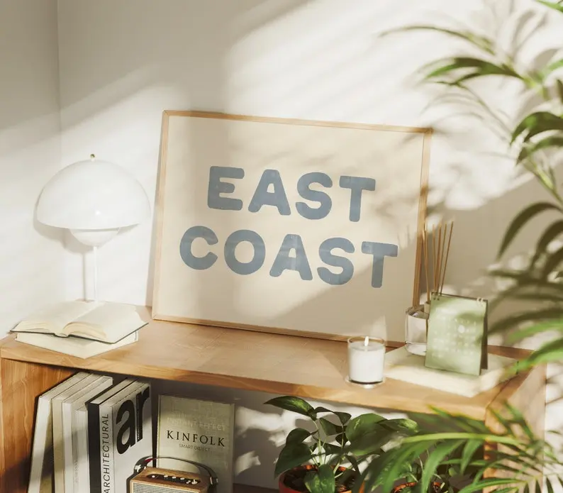 East Coast Print Coastal Cowgirl Decor Coastal Wall Art Blue Text Poster Digital Print Coastal Cowgirl Aesthetic Trendy Printable Wall Art
