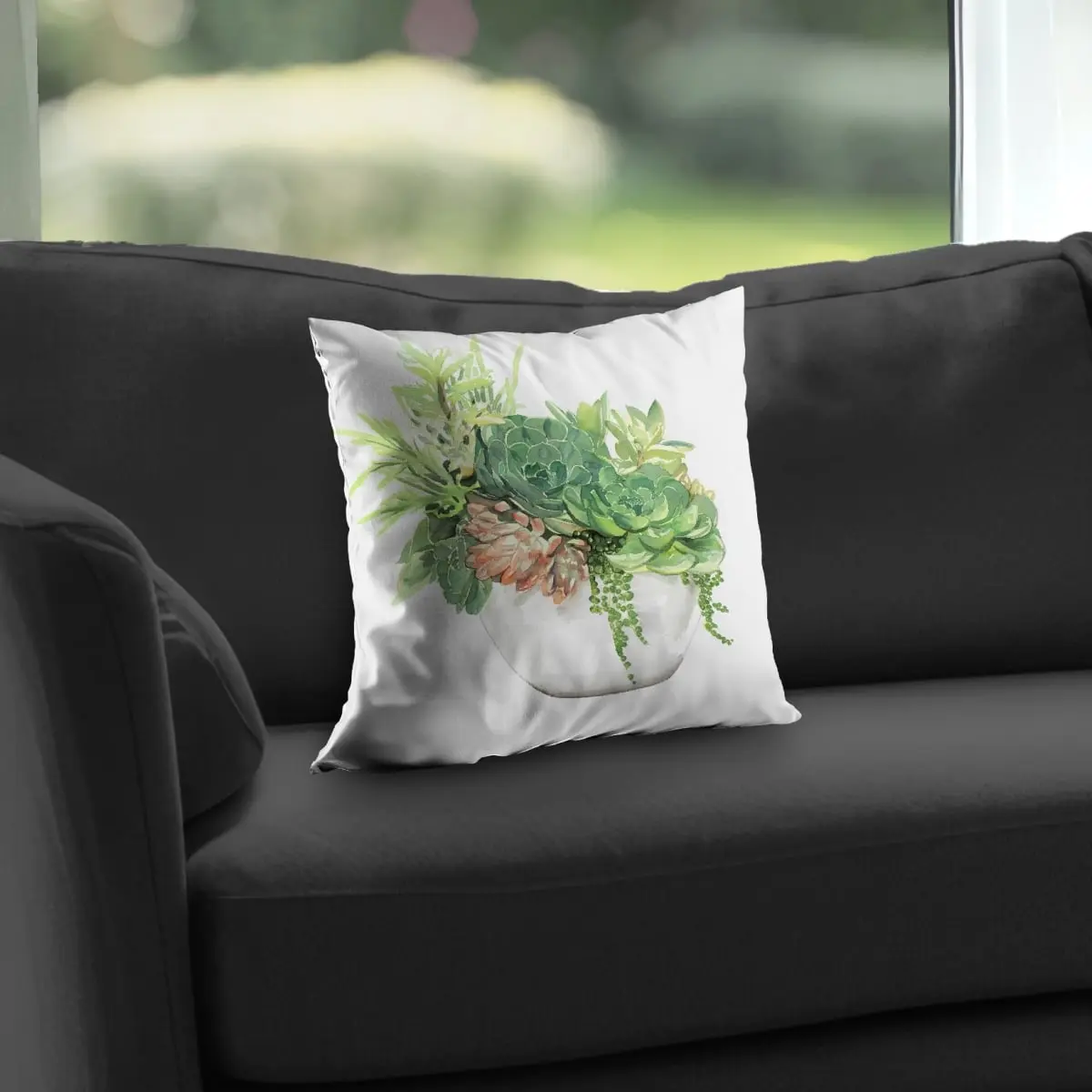 14x14 in. Plush Poly Twill Weave Decorative Pillow Insert with 360 Stand - Contemporary Succulent Cactus Motif, Home Accent, Gift for Couch/Chair