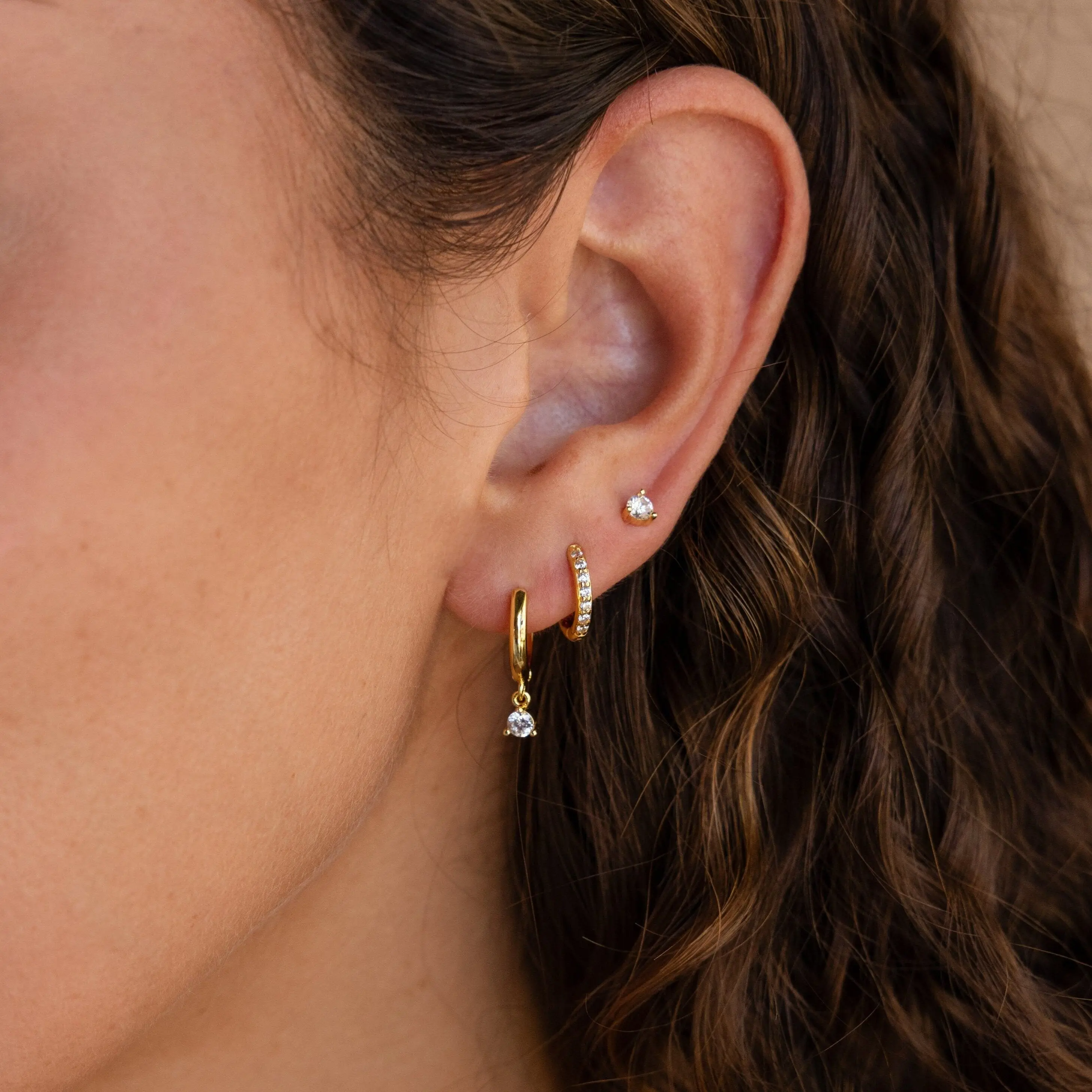 Classic Diamond Earrings Set by Caitlyn Minimalist - Set of 3: Dainty Crystal Stud Earring, Teardrop Dangle Earring, and Pave Huggie Earring - Elegant Bridal Jewelry - Gift for Her