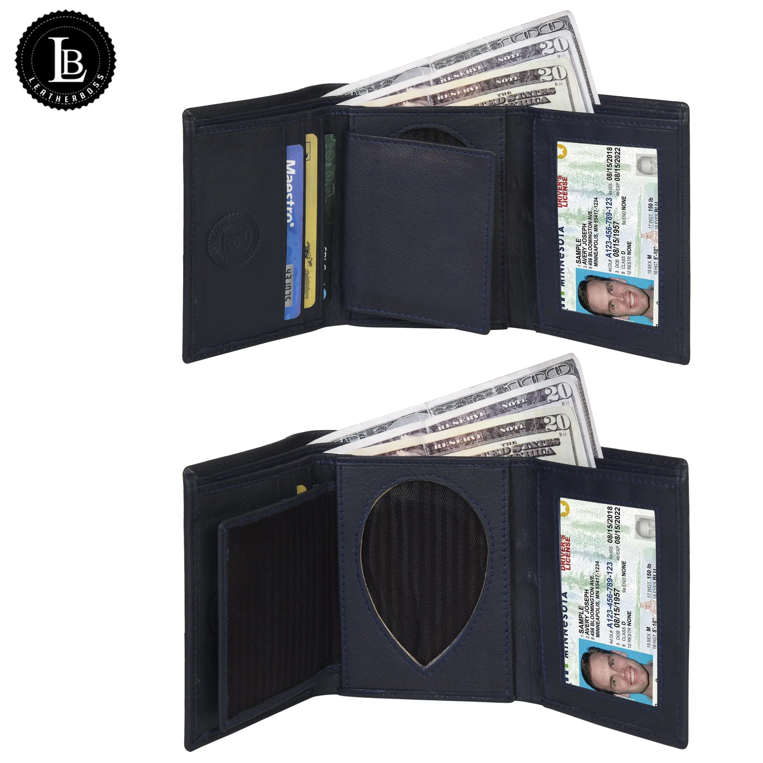 LEATHER BADGE ID HOLDER 'SHIELD' SHAPE TRIFOLD WALLET NEW VERY RARE WALLET, Leather Wallets, All-In-One Men's Wallets