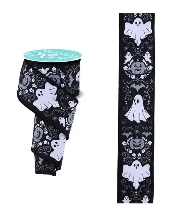 2.5" x 10yd Halloween Damask Ribbon in White, Black, & Grey