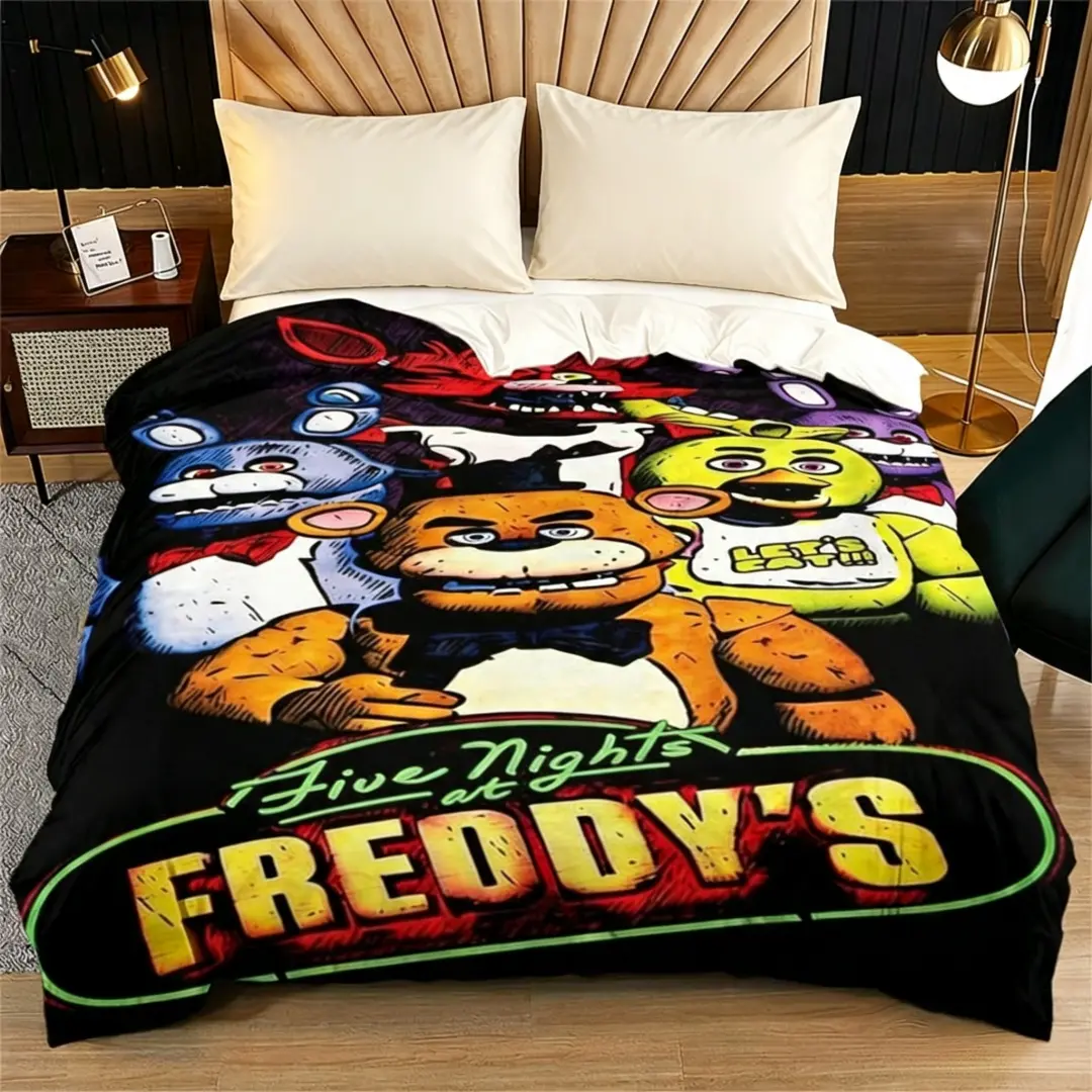 Five Nights at Freddy's bedding with horror game illustrations, portable decorative sofa throw blankets, bedroom decor for boys and girls, and also a great gift for children, family and friends.