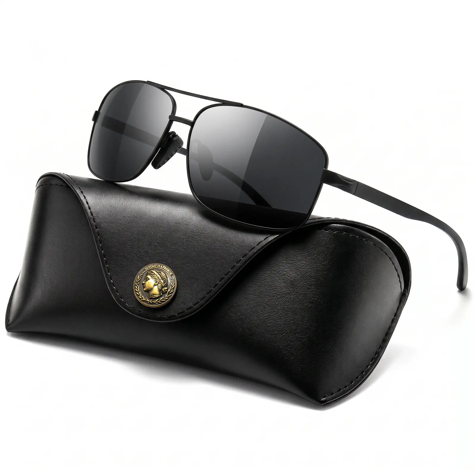 【SummerVibes】SUNGAIT Ultra Lightweight Rectangle Sunglasses for Men Polarized TAC Lens UV400 Protection Metal Frame Flexible Spring Hinge Classic Square Luxury Shades