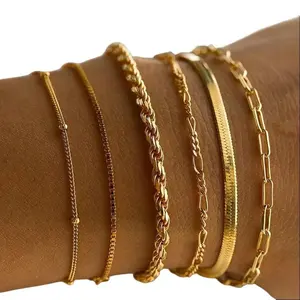 Cuban  Women's Bracelet Set Multi-layer Fashion Exquisite Jewelry  for Streetwear Dates Daily Wear Accessories Gold Tone unisex cross necklace casual style gift Stainless Steel Icicle Clasp iced hip-hop sterling silver solid Link  Set ring chain