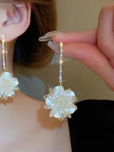 Fashion Large Floral Cluster Earrings - Synthetic Zirconia Flower Dangle Earrings for Women, Party Nightclub Daily Jewelry Set