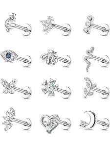 12pcs 16g Cartilage Earrings for Women, Helix & Tragus Piercing, Evil Eye Butterfly Moon Design, Casual All-Season Jewelry