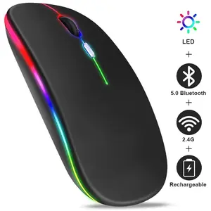 Wireless Mouse, Rechargeable LED Backlight Mouse, Portable Mobile Optical Office Mouse with 2.4G Receiver, Suitable for Notebook, PC, Computer