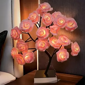 Charming Style Artificial Rose Tree Lights, 24 White Roses LED Table Lights, USB Powered Decorative Desktop Tree with Switch, Suitable for Home, Wedding, Birthday, Bedroom Decoration, Christmas, Halloween Party Decoration